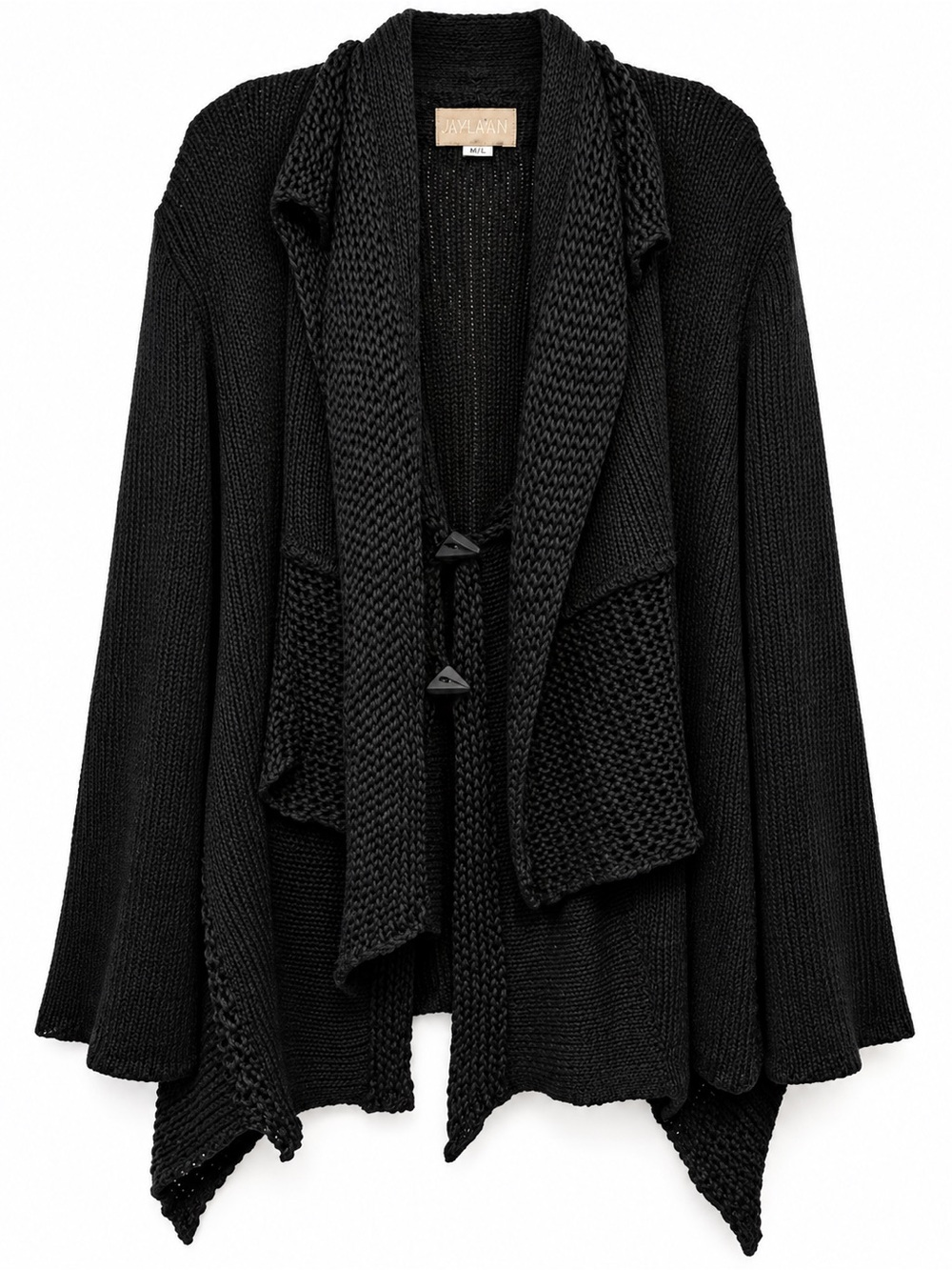 Zuza Bart XL Black 100% Linen Cardigan Asymmetrical Toggle Lagenlook Art to Wear - Picture 3 of 9